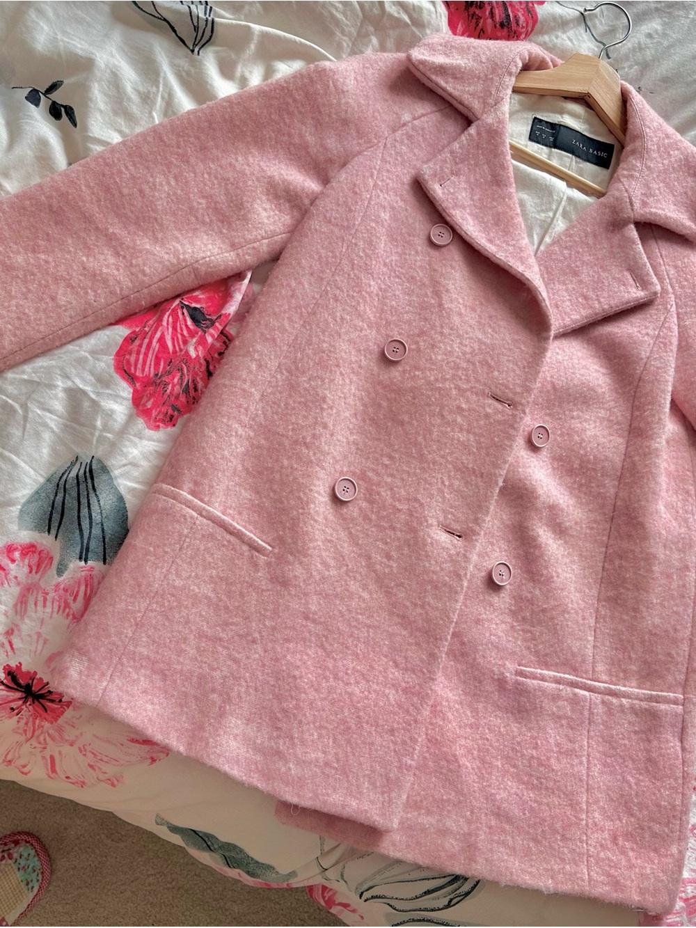 Zara Soft Pink Double-Breasted Peacoat